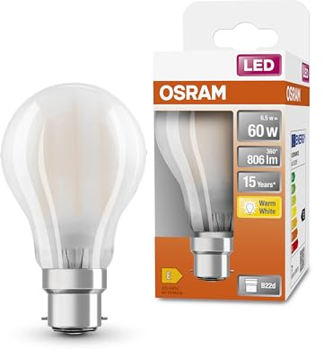 OSRAM Lámpara LED A60 de Star LED de para base B22D, forma de pera, vidrio mate, 806 lúmenes, blanco cálido (2700k), reemplazo de bombillas convencionales de 60 W, no dimmables, 1 paquete