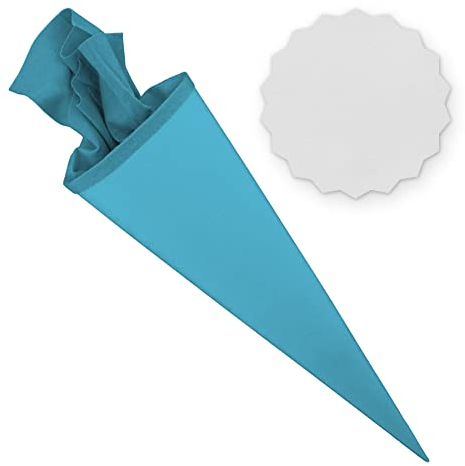 itenga Set Bastelschultüte rund 70 cm inkl. Namensschild in Stern Form - Schultüte Zuckertüte Rohling Personalisieren Name Schulkind (Pazifikblau)