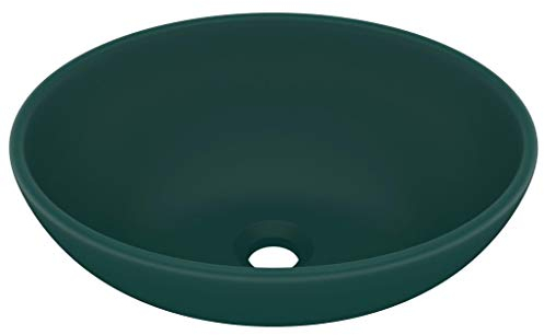 vidaXL Lavandino Lusso Lavello per Bagno Lavabo per Toilette Sanitari Prodotti per Bagno Vaschetta Ovale Verde Scuro Opaco 40x33 cm in Ceramica