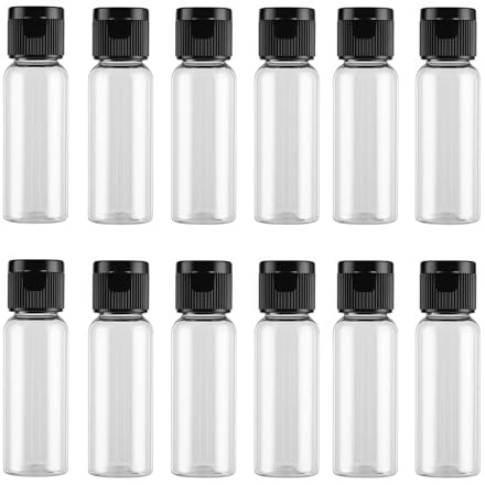 12PCS 20ML/0.7Oz Empty Reusable Empty Plastic Clear Pour Bottle with Flip Cap Lid Cosmetic Makeup Travel Sample Packing Containers Jars Vial Storage Container for Emollient Water Shower Gel Emulsion
