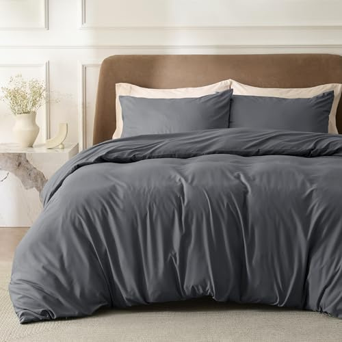 Bedsure Double Duvet Cover Set - Brushed Microfiber Bed Cover Set with Zipper Closure, Quilt Bedding Cover with 2 Pillowcases, Dark Grey