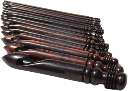 Häkelnadel-Set aus Holz mit Ledertasche, 15 Stück, Größe 3,5 mm bis 25 mm, Rosenholz, Häkelnadeln, Stricknadeln, Stricken und Häkeln