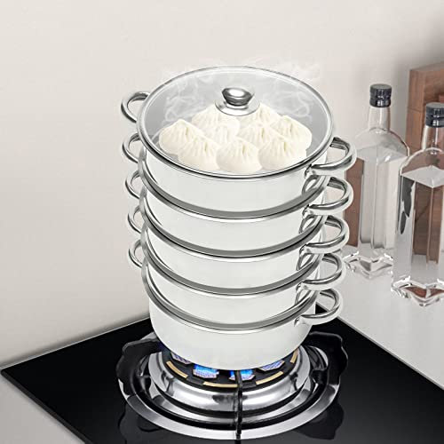 Dampfkocher Edelstahl Schongarer Induktion 5-lagiger Dampfgarer mit Dampfeinsatz und Glasdeckel Gardampftopf Ø 26cm zum Dämpfen von Mais, Knödeln