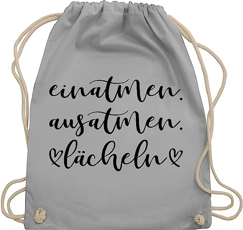 Turnbeutel Rucksack - Sprüche Statement mit Spruch - Einatmen Ausatmen Lächeln - Unisize - Hellgrau - beutel+rucksack+mit+sprüchen sprueche inhale beutel sprüchen spruechen exhale sportbeutel