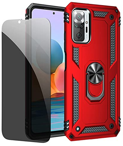 JOYTAG Funda para Xiaomi Redmi Note 10 Pro Carcasa Rojo con Protector de Pantalla de Privacidad, Anti Espía Cristal Templado
