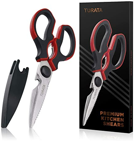 Vitalismo Tijeras Cocina Profesionales Multifunción, Tijeras de Cocina Acero Inoxidable con Hoja Afilada Protector Hoja Mango Antideslizante para Carne Aves Pescado Pollo Pizza Nueces Barbacoa