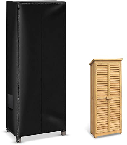 Abdeckung Gartenschrank Hoch Wetterfest 72×44×170cm, 420D Schutzhülle Für Kunststoffschrank Hoch Besenschrank Balkonschrank Außen, Winddicht UV-Beständiges (Schränke Nicht Enthalten)