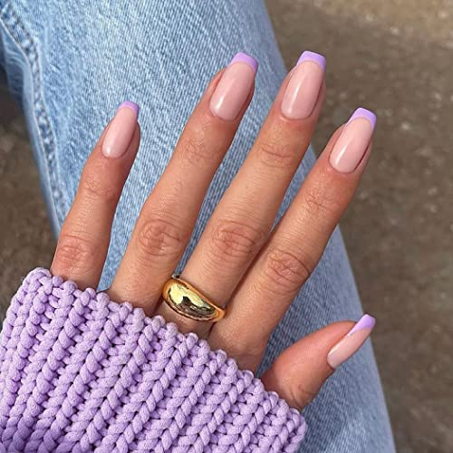 Sethexy Kurze Quadratische Falsche Nägel Französische Press on Nails 24Pcs Acryl Nägel zum Aufkleben für Frauen und Mädchen