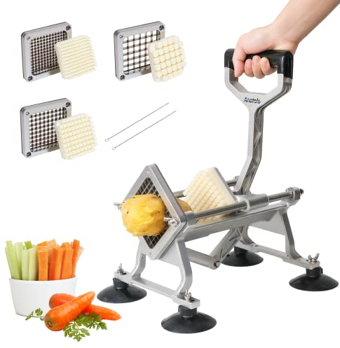 Anatole Pommesschneider Professioneller mit 6 mm 9 mm 13 mm Klingen aus Edelstahl Kartoffelschneider Manuell Pommes Frites Schneider Kommerziell mit Saugfüßen für Kartoffel Karotte Gurke Zwiebel