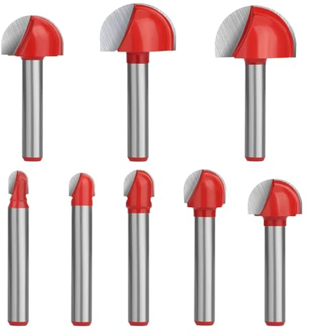 Linkstyle 8 tlg Fräser Für Oberfräse 6mm Schaft, Hartmetall Oberfräser Hohlkehlfräser Kugelfräser, Runde Nase Cove Core Box Fräser Tool Holzbearbeitung Nuten, 6/8/10/13/16/19/22/25mm