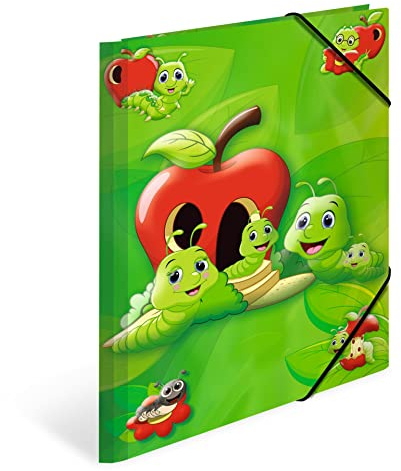 HERMA Sammelmappe A4 Apfel-Grün, Eckspanner-Mappe aus Pappe mit Kindergarten Motiv, Gummizug, Innenklappen und Innendruck für Jungen, Mädchen und Kinder