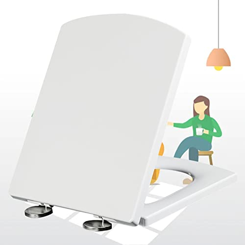 Absenkbare Toilettendeckel Softclose Eckig Klodeckel Abnehmbarer Familien Toilettensitz Klositz Wc Sitz Wc Sitze mit Verstellbaren Scharnieren,white-37 * 47cm