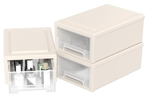 Waikhomes 3-Pack Plastic Storage Drawers, Stacking Drawer Unit, Desktop Storage Unit with Drawers