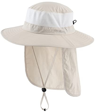 Magracy Unisex Outdoor Wide Brim Sun Hat Mesh UPF50+ Safari Hats with Neck Flap Fishing Hats