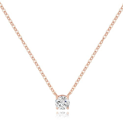 Cosie Lily Collana Argento 925 Donna in Oro Rosa Placcato Collane con Ciondolo di Diamanti Gioielli Regali per Lei Regalo di Natale