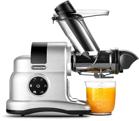 AMZCHEF Macchina 4-IN-1 | ①Estrattore / ②Grattugia Elettrica per Formaggio e Verdure / ③Tritacarne / ④Riempitrice per Salsicce | Argentori di Succhi con 80MM e Attacco Multifunzionale - Argento