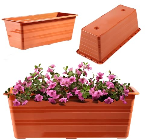 KADAX Jardinière, pot de balcon, en plastique, résistant aux intempéries, bac à fleurs, bac de garde-corps, pour la culture de fleurs, herbes (40 cm, terre cuite)