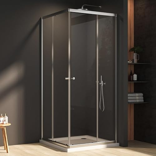 Duschkabine Eckeinstieg 90x100cm Schiebetür Duschabtrennung, Duschkabine mit Doppel Schiebetüren 90 x 100 cm Eckdusche aus 6mm ESG Sicherheitsglas Duschschiebetür Duschwand Höhe: 185cm