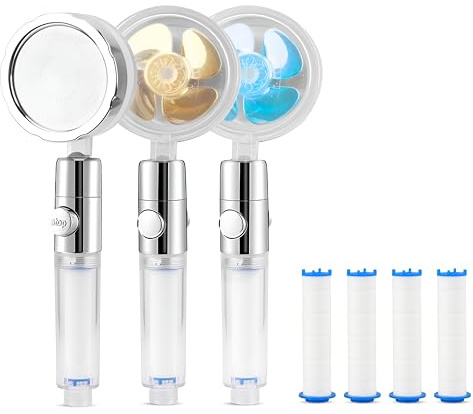 2 Stück Handbrause Duschkopf mit Filter 4 Stück Shower Filter 360°Drehbare Duschkopf Verstellbar Filter Duschkopf für Badezimmer Wassersparender Duschkopf