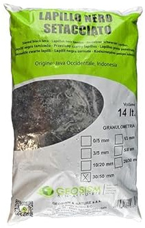 GEOSISM & NATURE - Lapillo vulcanico nero setacciato, granulometria fine, 100% naturale, per giardinaggio, drenaggio, pacciamatura, vasi e terrari (30/50 mm - Singolo da 14LT)