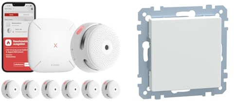 Rilevatore di fumo X-Sense XS01-M ProConnected con stazione base SBS50 e copertura cieca Schneider Electric Merten 391619, bianco polare lucido, Sistema M, 1x copertura cieca, Made in Germany