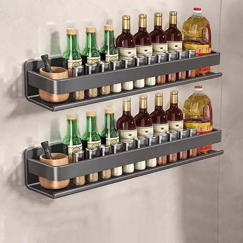 2 Stück Gewürzregal Wand Hängend - 40cm Küchen Organizer aus Metall für Küche, Schrank, Badezimmer - Ohne Bohren