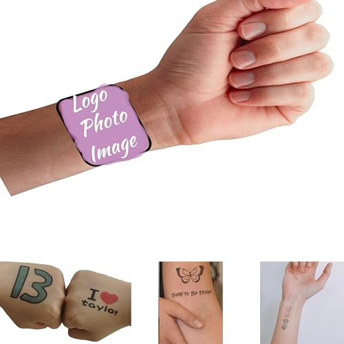 Individuelle temporäre Tattoo-Aufkleber zum Verschenken – Erstellen Sie Ihre eigenen temporären Tattoos – Tattoo-Aufkleber für Männer und Frauen (Fototext, M)