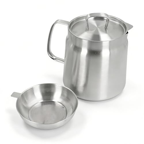 Freidora de Aceite de Gran Capacidad de Acero Inoxidable, Olla con Filtro de Aceite, Olla con Colador, Separador de Residuos, Mango Ergonómico, Botella de Separación de Aceite de