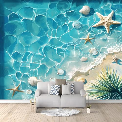 Fotomurale Fotomurali Conchiglia Stella Marina Mare Blu 300 x 210 cm Moderna Carta da parati Decorazione da Muro Poster per Camere da Letto, Soggiorni, dei Bambini Carta da Parati