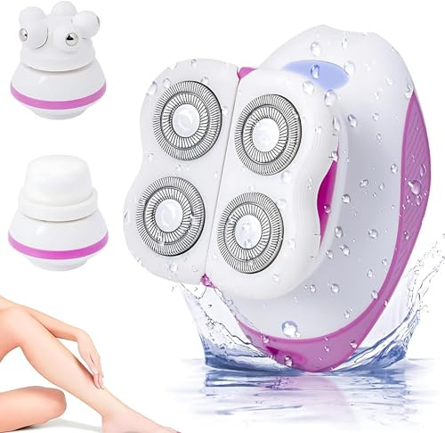 3-in-1 Elektrischer Damenrasierer, kabellos, wasserdicht, weiblicher Rasierer mit Reinigungsbürste, schmerzloser Bikini-Trimmer, Haarentfernung, wiederaufladbar, für Bein, Gesicht, Körper, Lippen,