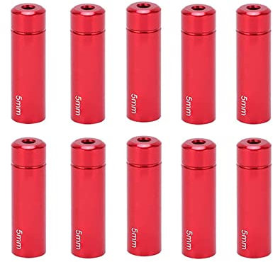 ANKROYU 10 Stück 5 mm Fahrrad-Bremszug-Endkappe, Bremszug-Endkappen aus Aluminiumlegierung, Metall-Bremszugkappe für MTB, Rennradfahren (Rot)