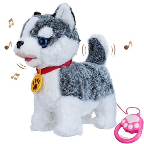 Aceshop Walking Dog Toys for Kids, Electronic Dog Toys for Kids with 8 Songs Interactive Electronic Pets Dog with Walking Barking Repeating Singing Tail Wagging on Lead for Boys Girls (Grey)