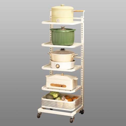 ErZhuiZi 3 Tier Extendable Microwave Rack Microwave Stand Countertop Lid Holder Rack Kitchen Pot Rack Cupboard Organiser Storage Kitchen Tins,White-5 * 4boards*1basket
