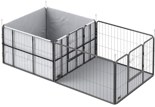 PawHut Whelping Box for Dogs, Puppies, 7 Panel Dog Playpen with Two Rooms, Washable Whelping Pads, Water-Resistant Oxford Fabric, Two Doors, for Small and Medium Dogs