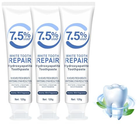 Ninnyi 3 PCS Hydroxyapatite Toothpaste, Nano Hydroxyapatite Toothpaste 7.5 for Enamel Protection Repair, Whitening, Sensitive Teeth Care, Natural Ingredients, Fluoride-Free