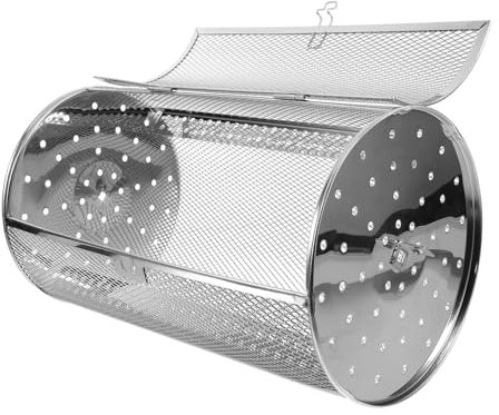 POPETPOP Rotary Grill Basket Stainless Steel Roaster Cage for Electric Oven 180x300mm Bbq Nut Peanut Roasting Tool Suitable for Oven Baking and Outdoor Grilling