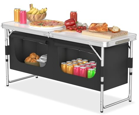 FIVMEN Cucina da Campeggio Pieghevole, Armadio da Campeggio con Telaio in Alluminio e Scomparti Regolabili in Altezza, Box Cucina da Tenda, Accessorio da Campeggio per Cucina all'aperto, 120x47x54 cm