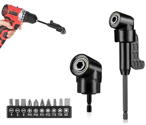 Boutihao 12 Pezzi Trapano Mandrino Avvitatore Angolare Kit, 105 Gradi Prolunga Accessori Snodo Avvitatore, Punte per Cacciavite Corto, 1/4 Porta Inserti per Avvitatore per Punte Adattatore
