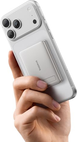 Baseus Mini Magsafe Powebank 5000mAh 20W con Supporto Pieghevole, Qi2-Certificato Magnetico Power Bank Magnetic Ricarica Rapida Batteria Esterna per iPhone 17/16/15/14/13/12/PRO Max Series, Titanio