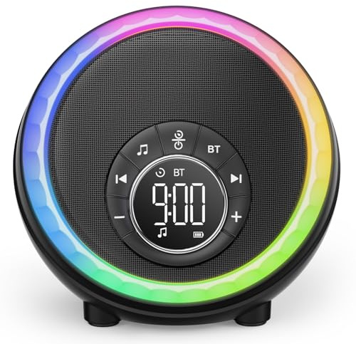 Night Light Bluetooth Speaker Alarm Clock, Portable Sound Machine with White Noise, Touch Bedside Lamp for Bedroom, Dimmable Warm Light, RGB Color Changing, Best Gifts for Teenage Boys Girls
