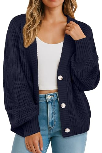 GRECERELLE Women's Cardigans Soft Long Sleeves Jumpers Ladies Knit V Neck Oversized Sweater Loose Chunky Cardigan with Buttons for Women UK,Autumn,Winter, Spring