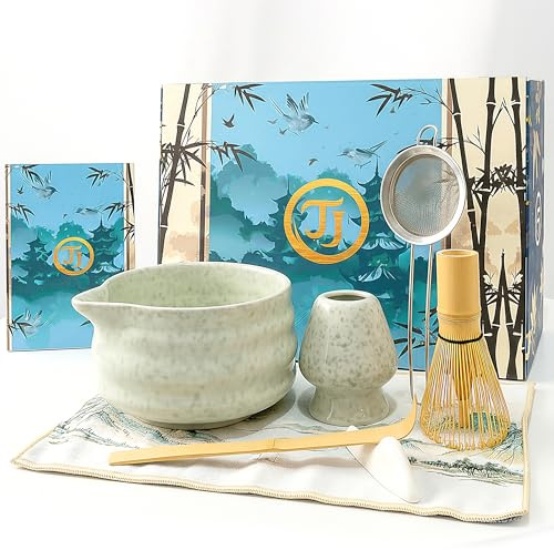 Tiny Joys-Matcha Kit, set matcha ceremonial completo con lo esencial para un té tradicional de calidad, ideal para principiantes y experimentados, kit té matcha con batidor bambú (Verde Matcha)