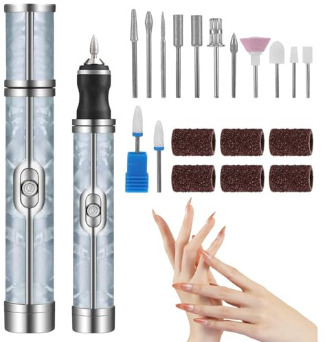 Electric Nail File for Thick Toenails Grinder Portable Rechargeable | Nail Files with 18 Drill Bits 20000rpm 4 Adjustable Speed, Nail Drill for Gel/Acrylic Nails Hard Cuticles Home Travel Use
