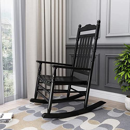 Mecedora de jardín con respaldo alto de madera y sillón tradicional relajante para sala de estar, dormitorio, patio y terraza, elegante diseño negro