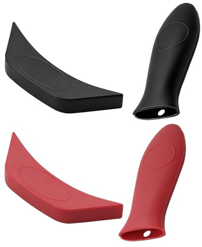Toyvian 2 Set Copri Manici Pentola in Silicone Antiscottatura Protezione Termica Resistente al Calore Impugnature Antiscivolo per Padelle e Pentole Nero e Rosso