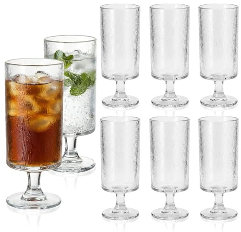 Acellegic Set of 6 Vintage Embossed Goblet Glasses 11.5 oz Clear Glasses, Stemmed Water Glass Drinking Goblets Bar Kitchen Tumbler Glassware for Wine, Cocktail, Whiskey, Iced Tea Juice Dishwasher Safe