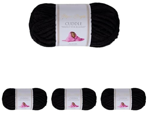 Utopia Crafts Ovillo Lana de Chenilla Gruesa Para Crochet y Tejer a Mano Black, 100 g/60 m, Esponjosa, Suave, Ideal Principiantes. Lavable a Máquina, Alternativa a Lana Animal (Paquete de 4)