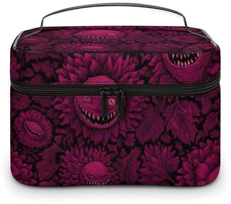 TZTTZT Pink Carnivorous Plant Print Makeup Bag, Travel Toiletry Bag for Women, Cute Large Cosmetic Bags Make Up Organizer Bags