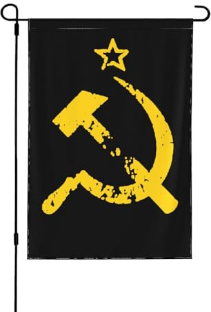 Bandiera russa sovietica con falce e martello, bifacciale, per giardino, realizzata in resistente materiale PC. Bandiera decorativa adatta a tutte le stagioni per prato, portico e giardino.