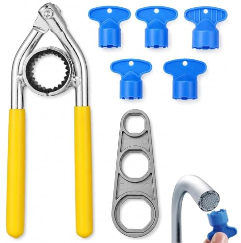7-Piece Tap Aerator Removal Tool Set, Includes 6-in-1 Aerator Key and Non-Slip Faucet Wrench for Bathroom and Kitchen Tap Aerator Replacement